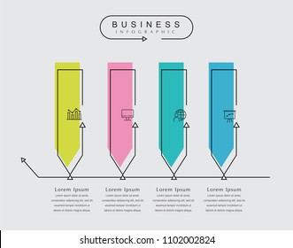 Business thin line elements for infographics data. Presentation digital corporate finance concept chart with 4 options step or processes. Template for planning, web process, diagram, workflow, banner
