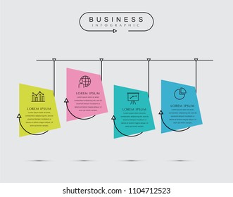 Business thin line elements for infographics data. Presentation digital corporate finance concept chart with 4 options step or processes. Template for planning, web process, diagram, workflow, banner
