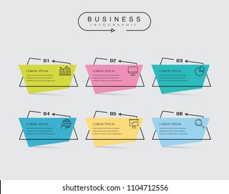 Business thin line elements for infographics data. Presentation digital corporate finance concept chart with 6 options step or processes. Template for planning, web process, diagram, workflow, banner
