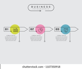 Business thin line elements for infographics data. Presentation digital corporate finance concept chart with 3 options step or processes. Template for planning, web process, diagram, workflow, banner
