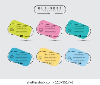 Business thin line elements for infographics data. Presentation digital corporate finance concept chart with 6 options step or processes. Template for planning, web process, diagram, workflow, banner
