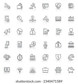 Business thin line icon set in flat style. Finance investment vector illustration on white isolated background. Financial currency business concept.