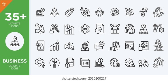 Business, thin line icon set. Outline symbol collection. Editable vector stroke. 256x256 Pixel Perfect scalable to 128px, 64px...