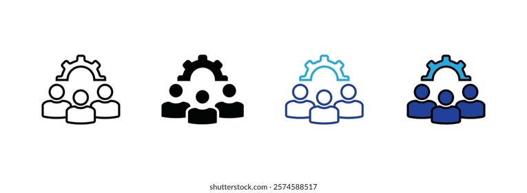 Business thin line icon set. Teamwork process symbols in flat. Customer search and care signs isolated on white. Leadership and creative icon in black. Vector illustration for graphic design, Web, UI.