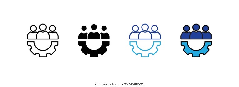 Business thin line icon set. Teamwork process symbols in flat. Customer search and care signs isolated on white. Leadership and creative icon in black. Vector illustration for graphic design, Web, UI.