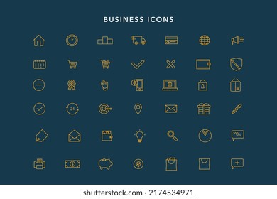 Conjunto de iconos de línea delgada de negocio. Iconos de diseño únicos de la estrategia de desarrollo e inversión de la empresa. Icono simple del vector del esquema de auditoría financiera y contabilidad.