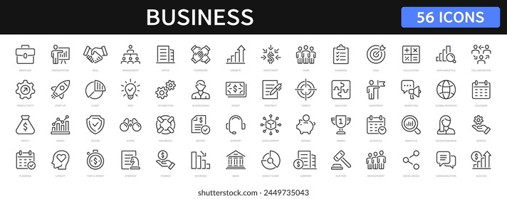 Business thin line icons set. Business and finance editable stroke icon collection. Profit, management, businessman, startup, money, company symbol. Vector