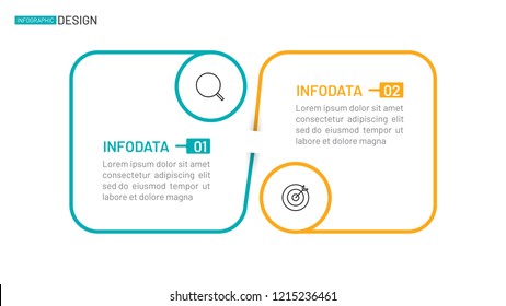 Business thin line infographic design template. Timeline with 2 options, box, circles, marketing icons, Vector illustration.