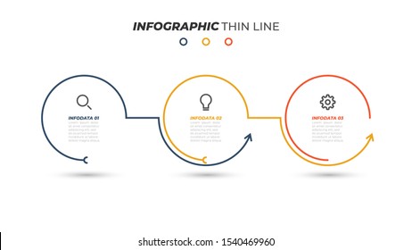 Business thin line infographic design label with marketing icons and 3 steps, options, circles. Vector template.