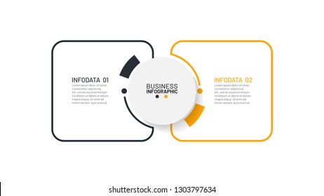 Business thin line infographics design template. Timeline with 2 options, circle, square. Vector illustration. Can be used for diagram, graph, presentation and chart.