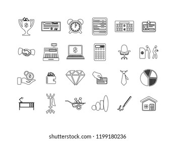 Business thin line vector icon set.
Contains such Icons as Money, Time, Businessman and more. Editable.