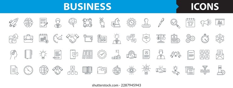 Business thin line vector icon set, finance icons, strategy and planning elements symbols, editable stroke. Partnership, solution, brainstorm, people, collaboration vector icon.