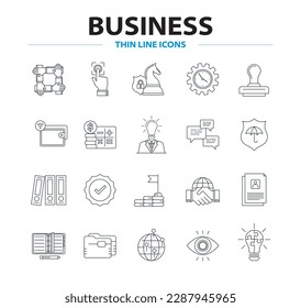 Business thin line vector icon set, finance icons, strategy and planning elements symbols, editable stroke. Partnership, solution, brainstorm, people, collaboration vector icon.