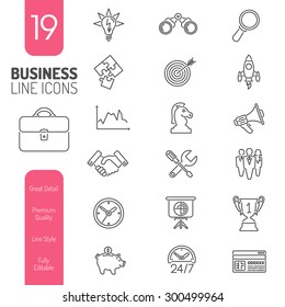 Business Thin Lines Web Icon Set for Flyer, Poster, Web Site Like Finance, Strategy, Idea, Research, Teamwork, Success