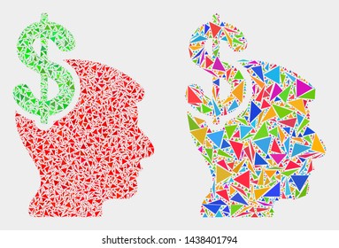 Business thinking collage icon of triangle items which have various sizes and shapes and colors. Geometric abstract vector illustration of business thinking.