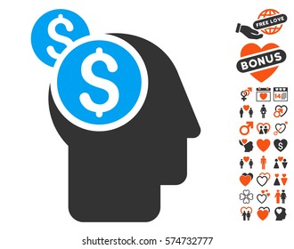 Business Thinking icon with bonus passion symbols. Vector illustration style is flat iconic elements for web design, app user interfaces.