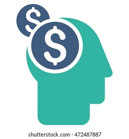 Business Thinking icon. Vector style is bicolor flat iconic symbol with rounded angles, cobalt and cyan colors, white background.