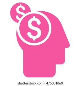 Business Thinking icon. Vector style is flat iconic symbol with rounded angles, pink color, white background.