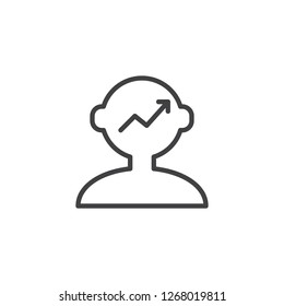 Business thinking outline icon. linear style sign for mobile concept and web design. Human head with grow chart simple line vector icon. Symbol, logo illustration. Pixel perfect vector graphics