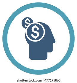 Business Thinking vector bicolor rounded icon. Image style is a flat icon symbol inside a circle, cyan and blue colors, white background.