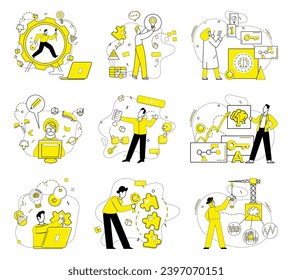 Business thinking vector illustration. Decision-making is compass navigating ship business thinking through challenges Business thinking metaphorically paints canvas success with strokes creativity