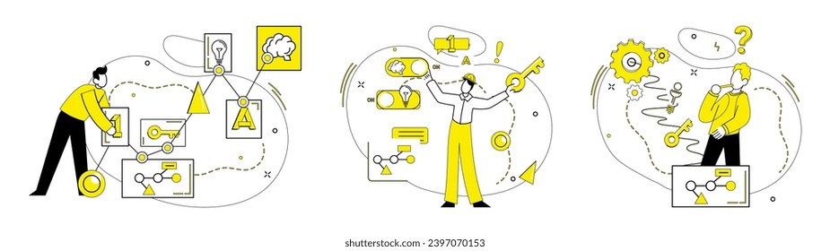 Business thinking vector illustration. Decision-making is compass navigating ship business thinking through challenges Business thinking metaphorically paints canvas success with strokes creativity