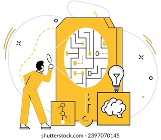 Business thinking vector illustration. The symphony success is orchestrated by harmonious notes business thinking Strategy and analysis build bridges over river challenges in business thinking