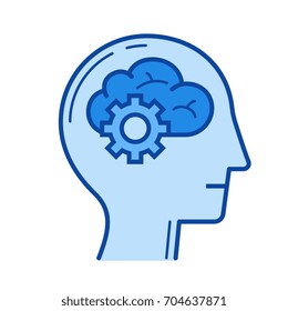 Icono de línea vectorial de pensamiento empresarial aislado en fondo blanco. Icono de línea de pensamiento empresarial para infografía, sitio web o aplicación. Icono azul diseñado en un sistema de cuadrícula.