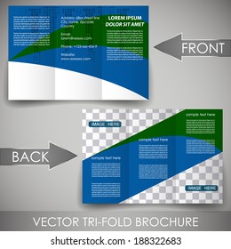 Business three fold flyer template, corporate brochure or cover design/can be use for publishing, print and working presentation with place for your content. 