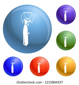 Business tie icons set vector 6 color isolated on white background