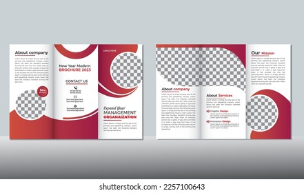 business tifold brochure or magazine cover design vector template, square size. 6 page minimalist flat geometric business brochure design