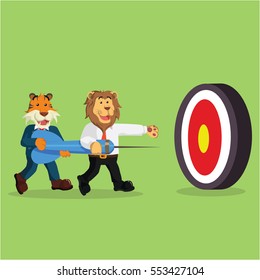 business tiger and business lion together hit the target