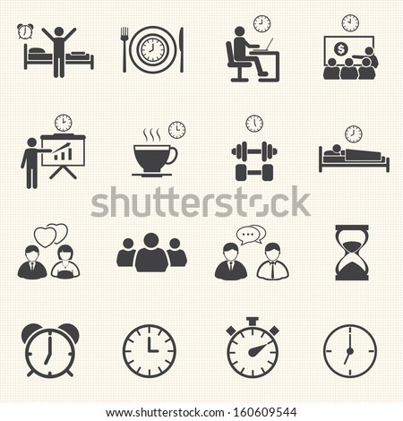 Business time and Daily routine icon set