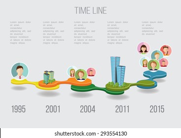 Business Time line with avatars and buildings vector illustration