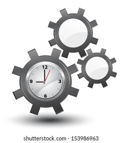 Business time management, clock with cogwheels, vector,