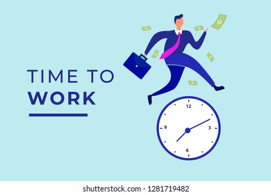 Business time. time management Concept, With Cartoon Businessman running on time - Vector