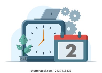 business time management concept, deadline, planner, start, agenda, time, calendar flat vector illustration. Calendar with Clock Flat Icon. Pixel Perfect. For Mobile and Web.