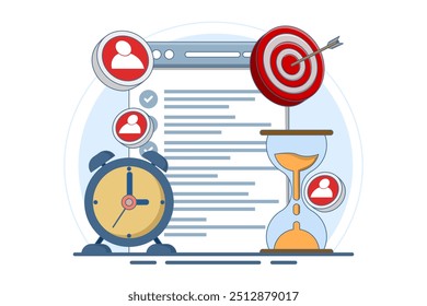 Conceito de gerenciamento de tempo de negócios, gerenciamento de projetos, produtividade, planejamento de tempo, prazo do exame, planejador de negócios, mantendo uma reunião de negócios com data e hora.