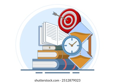 Business time management concept, project management, productivity, time planning, exam deadline, business planner, holding a business meeting with date and time. flat vector illustration.