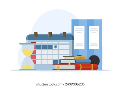 Business time management concept, Schedule time management, deadline, planner, planning and organization, start-up, agenda, time, flat vector illustration on white background.
