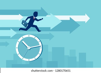 Business and time management concept. Vector of a businessman real estate agent trying to outrun the time