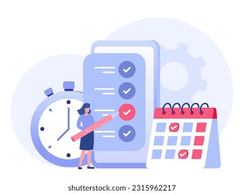 Business time management, deadline concept, planner, planning and organization, flat vector illustration banner