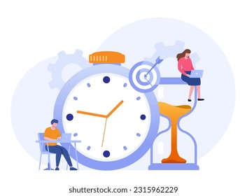 Business time management, deadline concept, planner, calender, clock, business target, flat vector illustration banner