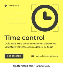 Business Time Management Deadline Control Work Efficiency Productivity Monochrome Yellow Social Media Post Vector Illustration. Efficient Timing Organization Planning Watch Countdown Service