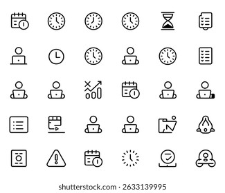 Icono de negocios y gestión del tiempo establecido en estilo de línea para el diseño