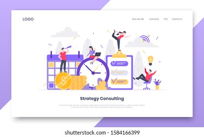 Business time management internet landing page concept template with people characters working together on calendar schedule. Teamwork concept flat style design vector illustration.