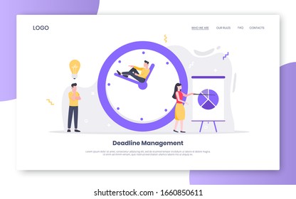 Business time management internet landing page concept template with people characters working together on calendar schedule. Teamwork concept flat style design vector illustration.