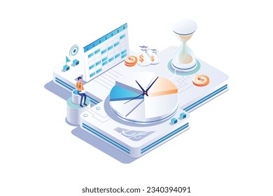 Business Time Management Isometric Concept Landing Page