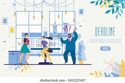 Business Time Management Online Service, Projects Deadlines Terms Controlling Startup Flat Vector Web Banner, Landing Page Template with Stressed, Nervous Because of Deadline Businessman Illustration