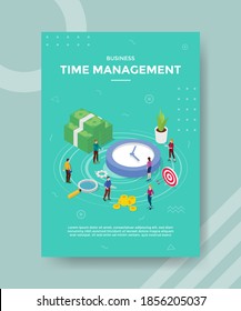 business time management people standing nearby clock money target board for template of banner and flyer for printing magazine cover and poster